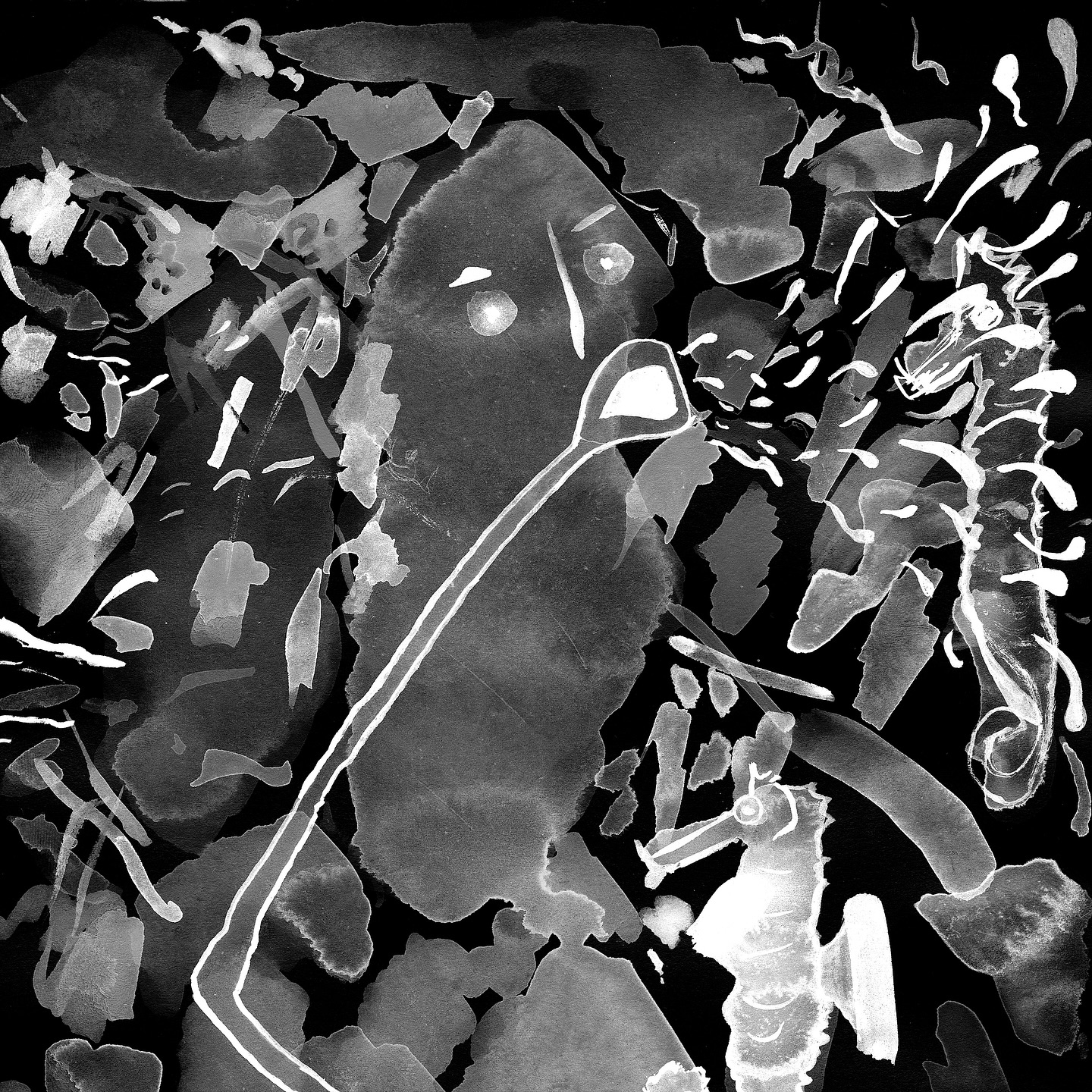 "Redman becoming the mouthpiece for the elephant-swordfish's war against the blue seahorses" // inverted, black and white version 
// watercolor on paper 
^
^
^
#watercolor #watercolour #painting #abstract #sketch #visual #visualart #abstractart #contemporary #contemporaryart #thisaintartschool #watercolorpainting #watercolorsketch #blotch #series #mixedmedia #inverted